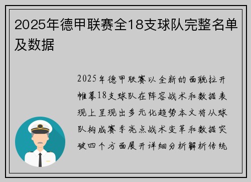 2025年德甲联赛全18支球队完整名单及数据